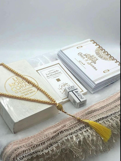 Coffret cadeau musulman personnalisé – Coran , tapis de prière personnalisé, tasbih – Cadeau islamique Eid, mariage, ramadan, conversion