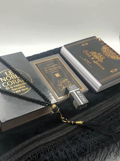 Coffret cadeau musulman personnalisé – Coran , tapis de prière personnalisé, tasbih – Cadeau islamique Eid, mariage, ramadan, conversion