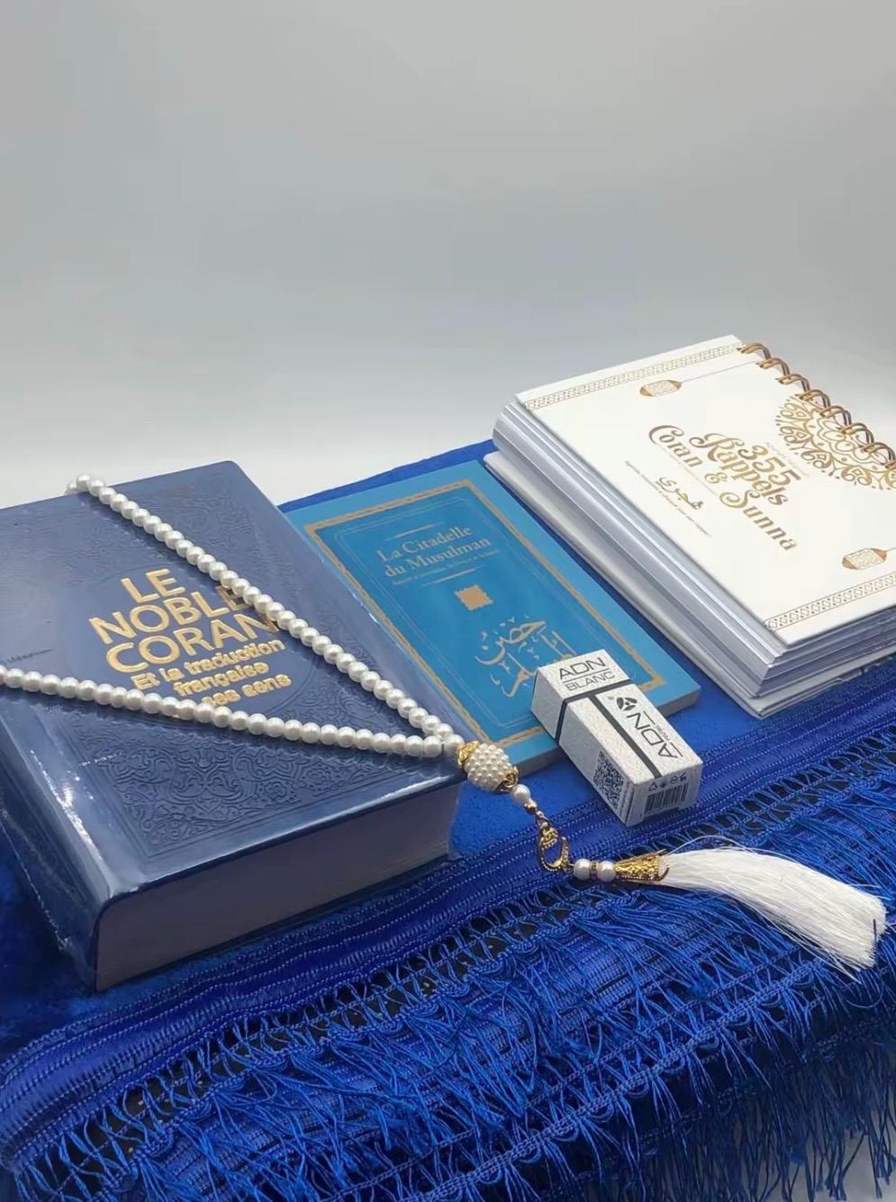 Coffret cadeau musulman personnalisé – Coran , tapis de prière personnalisé, tasbih – Cadeau islamique Eid, mariage, ramadan, conversion