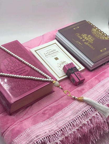 Coffret cadeau musulman personnalisé – Coran , tapis de prière personnalisé, tasbih – Cadeau islamique Eid, mariage, ramadan, conversion