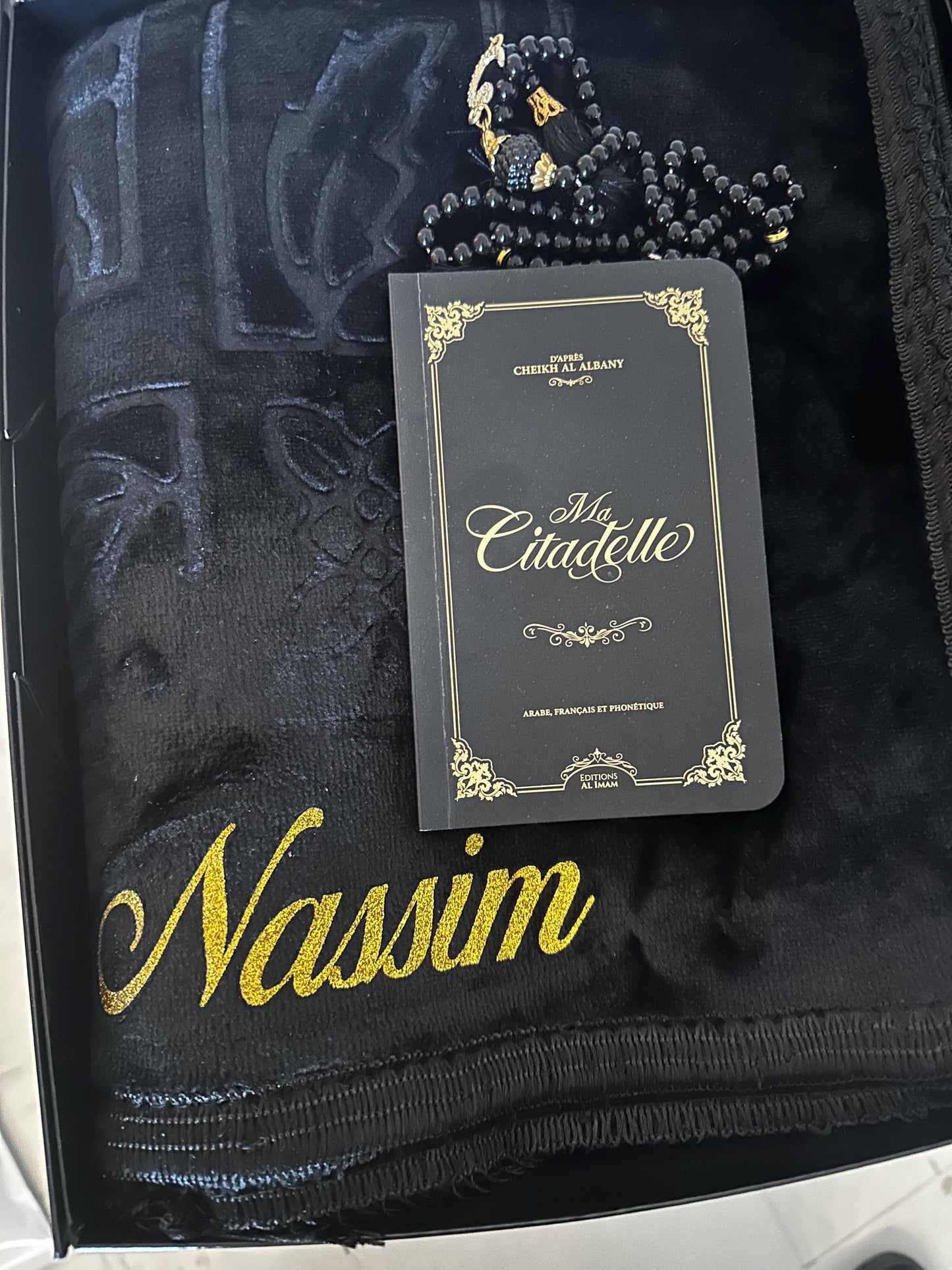 Coffret cadeau musulman personnalisé – Coran , tapis de prière personnalisé, tasbih – Cadeau islamique Eid, mariage, ramadan, conversion