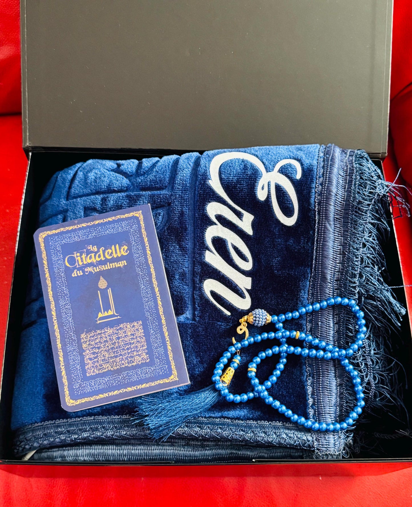 Coffret cadeau musulman personnalisé – Coran , tapis de prière personnalisé, tasbih – Cadeau islamique Eid, mariage, ramadan, conversion