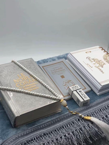Coffret cadeau musulman personnalisé – Coran , tapis de prière personnalisé, tasbih – Cadeau islamique Eid, mariage, ramadan, conversion