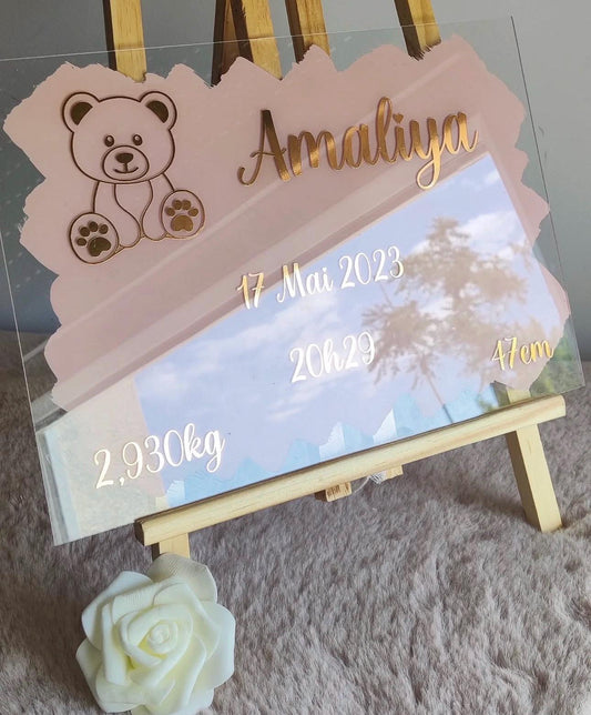 Plaque de naissance personnalisé – Plexiglas – Décoration chambre enfant, cadeau de naissance personnalisé